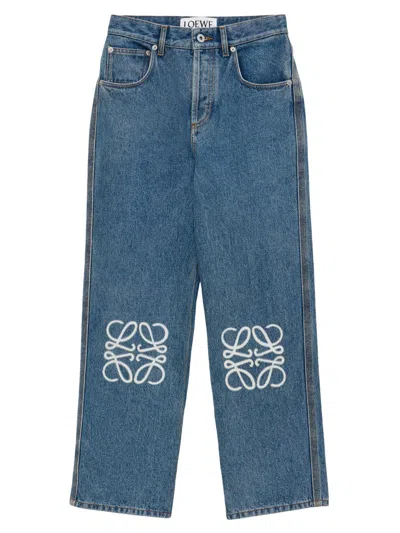 Loewe Women's Anagram Cropped Jeans In Blue