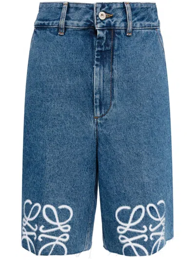 Loewe Women Anagram Denim Shorts In Blue