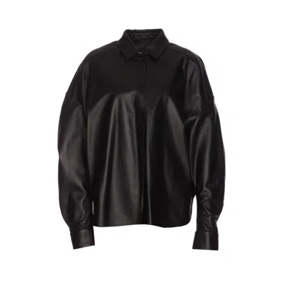 Loewe Women Anagram Lambskin Leather Shirt In Black