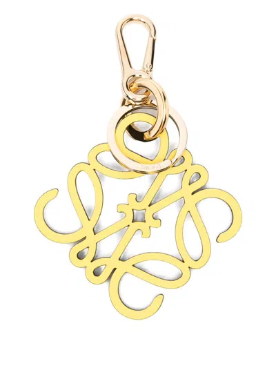 Loewe Anagram Leather And Brass Charm In Yellow