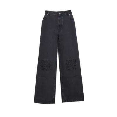 Loewe Women Anagram Logo Baggy Jeans In Black