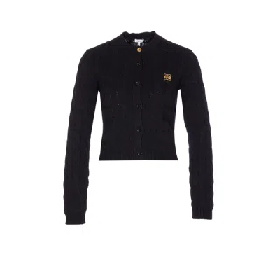 Loewe Women Anagram Logo Knitted Cardigan In Black