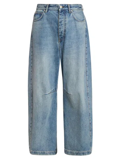 Loewe Women's Anagram Mid-rise Barrel Jeans In Blue