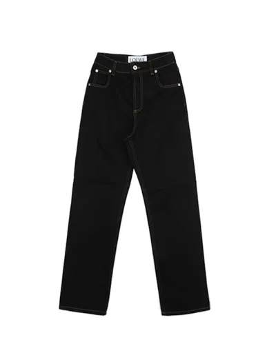 Pre-owned Loewe Women's Anagram Pocket Tapered Denim Jeans In Black