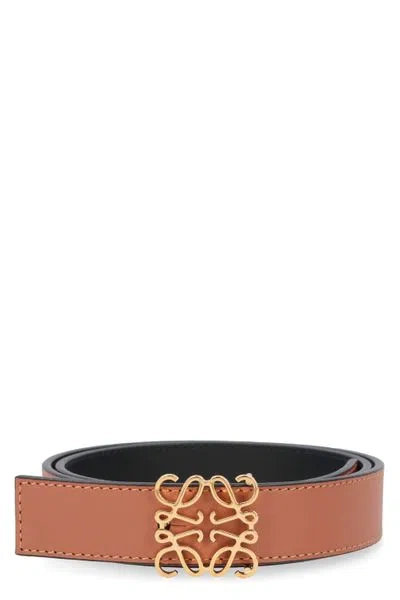 Loewe Anagram Buckle Reversible Belt In Tan/black/gold