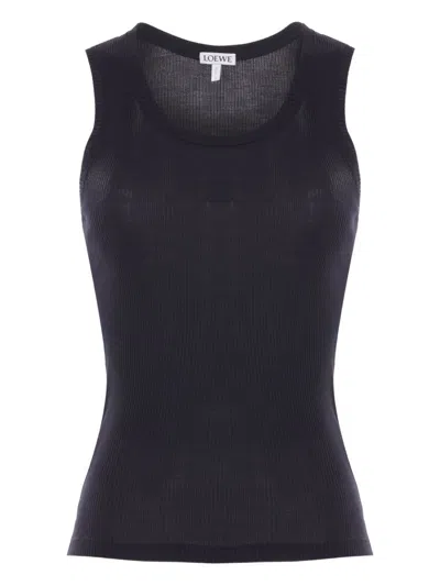 Loewe Womens Black Anagram Ribbed Silk-jersey Tank Top