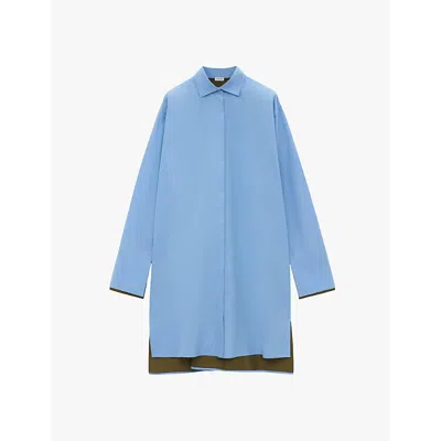 Loewe Logo-embroidered Cotton Shirt Dress In Blue