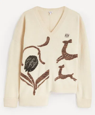 Loewe Asymmetric Printed Sweater In Beige