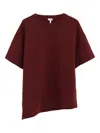 Loewe Women Asymmetric Cotton T-shirt In Burgundy