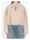 Loewe Cropped Zip Up Drawstring Balloon Jacket In Beige