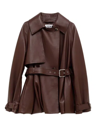 Loewe Women Baloon Leather Jacket In Brown
