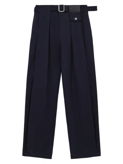 Loewe Cotton-silk Gabardine Belted Trousers In Blue