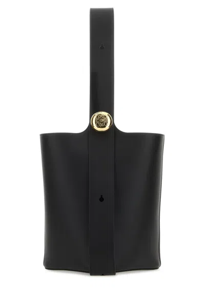 Loewe Women Black Leather Medium Pebble Bucket Bag
