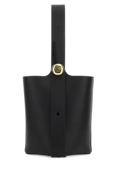 Loewe Women Black Leather Medium Pebble Bucket Bag