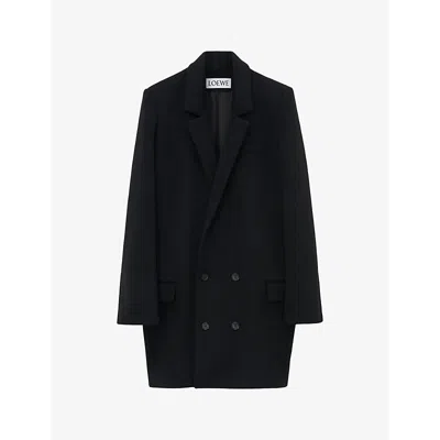 Loewe Womens  Oversized Double-breasted Wool Coat In Black