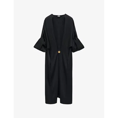 LOEWE WOMENS BLACK PEBBLE BROOCH-EMBELLISHED SHORT-SLEEVE COTTON MINI DRESS