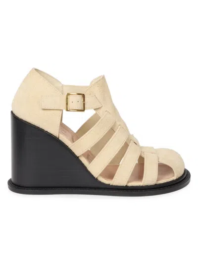 LOEWE WOMEN'S CAMPO 90MM BRUSHED SUEDE WEDGE SANDALS