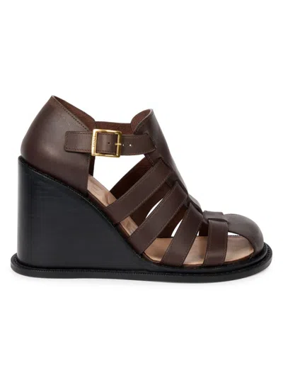 Loewe Women's Campo 90mm Leather Wedge Sandals In Dark Brown