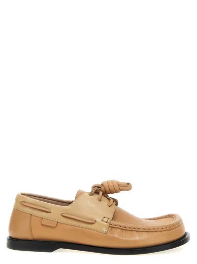 Loewe Beige Leather Loafers In Neutral