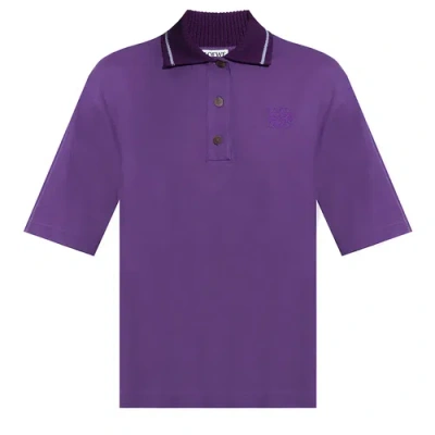 Pre-owned Loewe Women's Cashmere Cotton Oversized Polo Shirt Purple