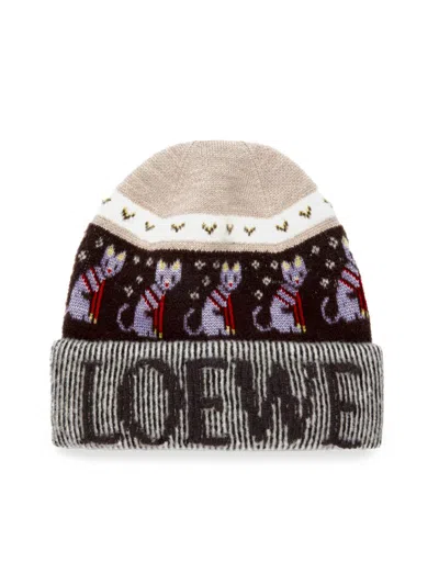 Loewe Women's Cat Fair Isle-inspired Wool Beanie In Multi