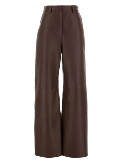 LOEWE WOMEN'S CHOCOLATE NAPPA LEATHER PANT