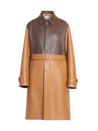 Loewe Women's Colorblocked Leather Belted Coat In Brown