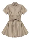 Loewe Anagram Patch Silk-blend Mini Dress With Drawstring In Neutral