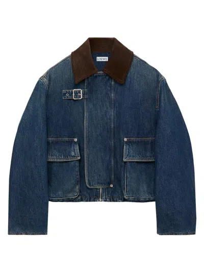 Loewe Women's Cotton Denim Short Parka In Dark Blue