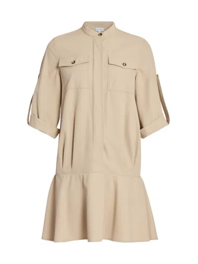 Loewe Women's Cotton Leather-trim Minidress In Sand