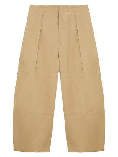 Loewe Women's Cotton Pleated Crop Trousers In Brown