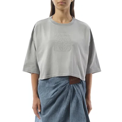 Loewe Women's Cropped Anagram T-shirt In Light Grey