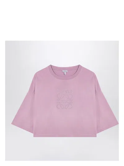 LOEWE WOMEN'S CROPPED LILAC T-SHIRT WITH ANAGRAM LOGO