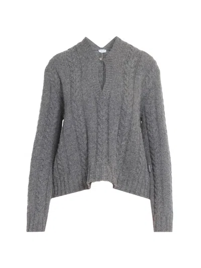 Loewe Women's Cut-out Wool-blend Sweater In Gray