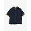 Loewe Womens Dark Blue Contrast-trim Short-sleeve Cotton-blend Shirt In Dark Blue