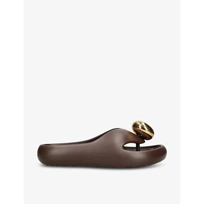 Loewe Womens Dark Brown Bubble Thong Brand-embellished Rubber Sliders