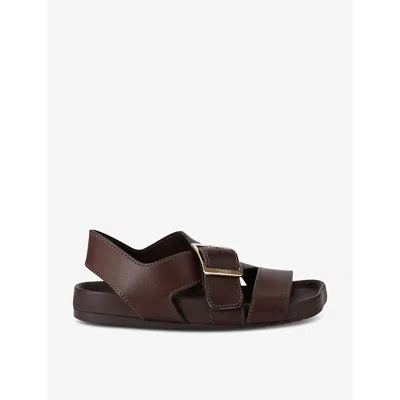 Loewe Calfskin Ease Buckle Sandals In Dark Brown