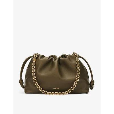 Loewe Leather Flamenco Purse In Dark Khaki Green