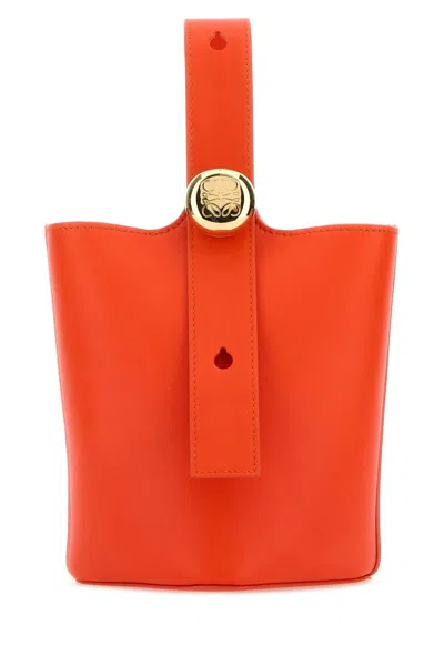 Loewe Women Dark Orange Leather Mini Pebble Bucket Bag
