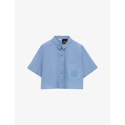 Loewe Cotton Blend Cropped Shirt In Blue