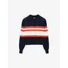 Loewe Logo-embroidered Boxy-fit Striped Cotton Polo Jumper In Deep Blue / White /