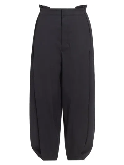 Loewe Women's Draped Cotton-silk Trousers In Black