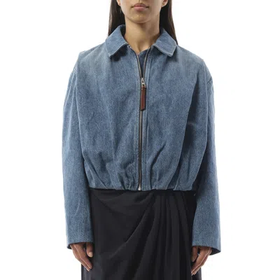 Loewe Draped Zipped Denim Jacket In Blue