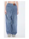 Loewe Leather-trimmed Draped Gathered High-rise Wide-leg Jeans In Blue