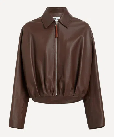 Loewe Women's Draped Nappa Leather Jacket In Brown