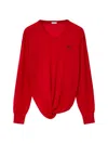 Loewe Asymmetric Draped Embroidered Wool-blend Sweater In Red