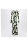 Loewe Midi Floral Patterned Dress With Long Sleeves In Green
