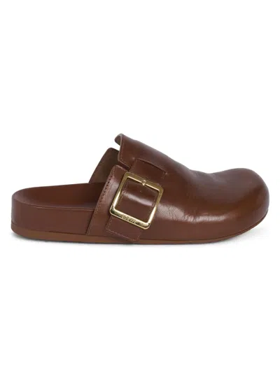 Loewe Women's Ease Buckle Leather Mules In Brown