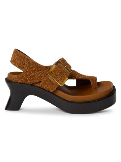 Loewe Women's Ease Heel 90mm Suede Sandals In Tan