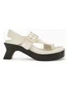 Loewe Ease 70 Oversized Buckle Suede Sandals In White